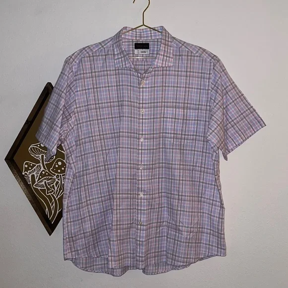 Thomas Dean Pink & Blue Plaid Casual Button Down Sz.XXL - Picture 1 of 5